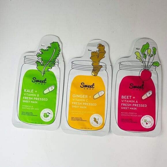 Sweet Chef Kale Ginger Beet Vitamin Fresh Pressed Sheet Mask 3 ct. Sealed New - Picture 1 of 13